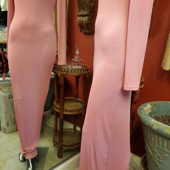 Women Maxi Dress Size M Pink Knit Long Sleeve Bodycon Stretch Stylish‎ Pullover - Picture 8 of 16